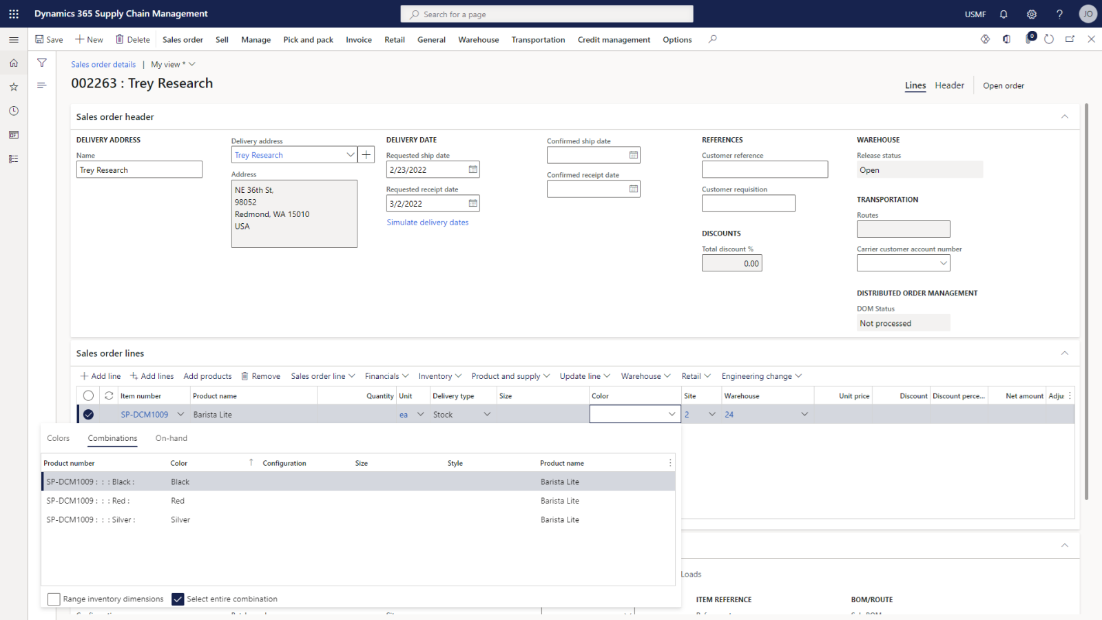 screenshot of Dynamics 365 Supply Chain Management